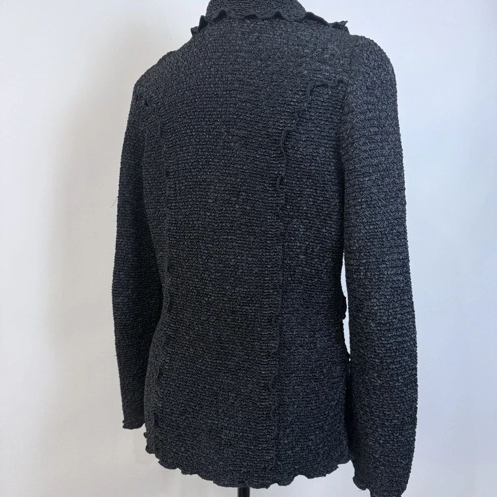 Vintage Blazer Jacket Womens‎ L Black Crinkle Texture Lettuce Ruffle Stretchy